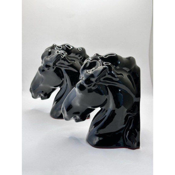 Mid Century Modern Glossy Ceramic Black Horse Head Bookends - Picture 4 of 13